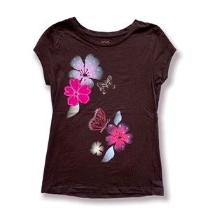 Joe Fresh Kids Brown Graphic T-Shirt with Pink Flowers